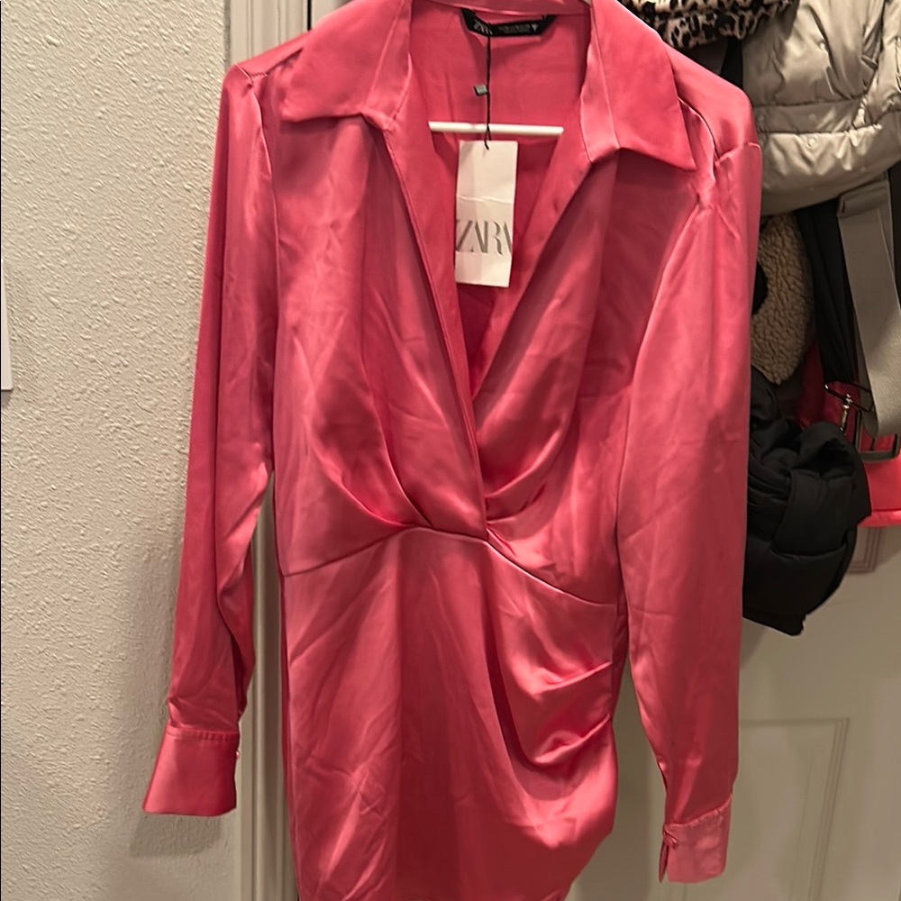Zara Fuchsia Satin Wrap Dress